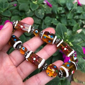 Gingerbread Glass Bead Stretch Bracelet